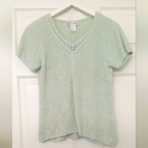 Dress Barn Light Green 60% Silk Lace Trimmed Top- Size:Large